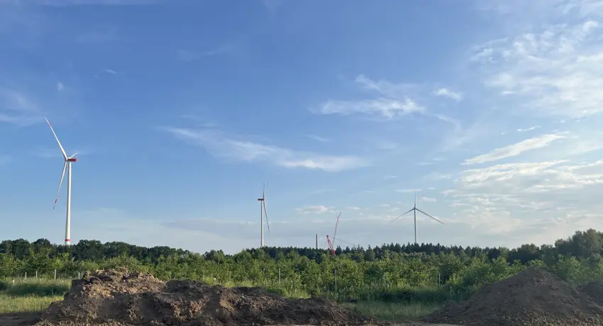 Windräder bei Hombressen: Mit den Einnahmen aus der Pacht treibt Besitzer Hessen Forst den Waldumbau voran.